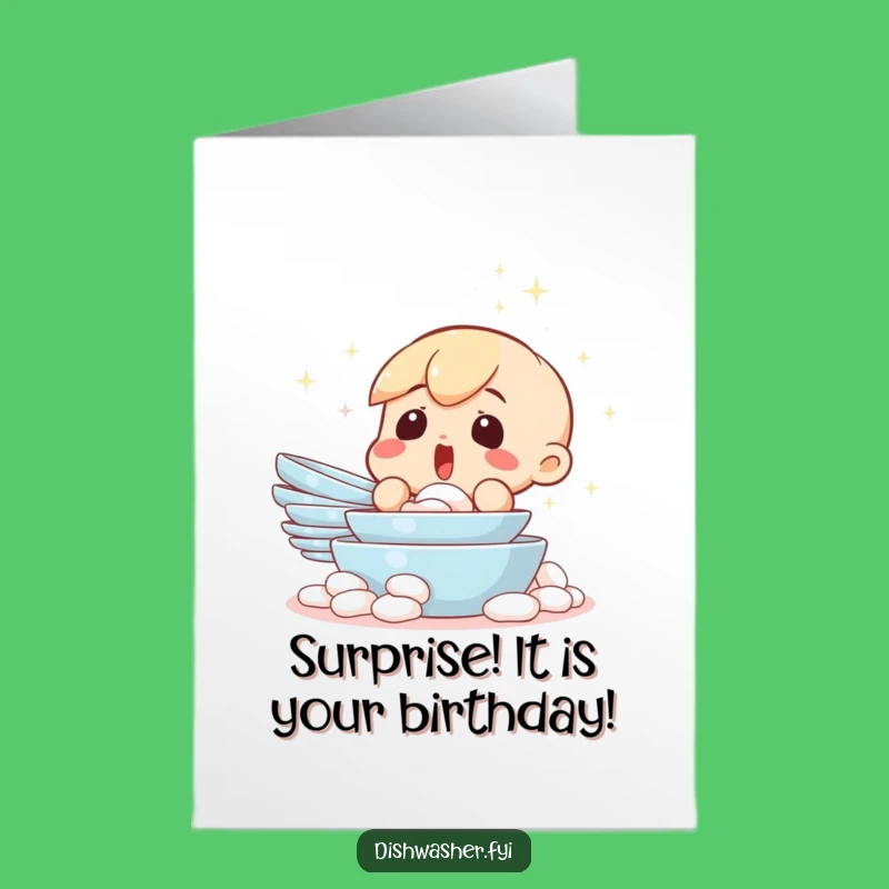 Free Printable Funny Birthday Card: Surprised at Clean Dishes, Fun Downloadable Gift