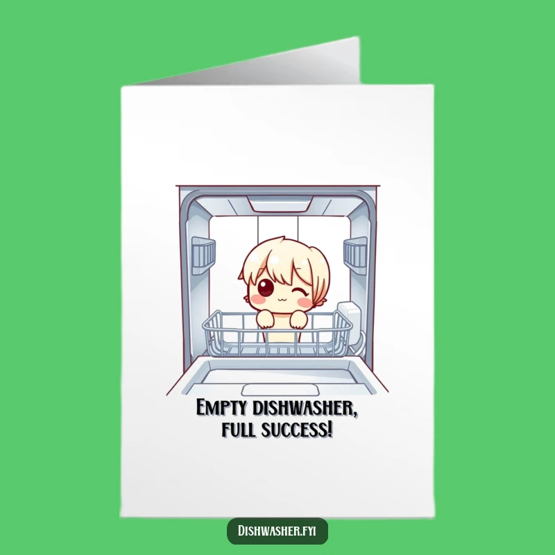 Free Printable Congrats Card: Empty Dishwasher Character, Funny DIY Downloadable for Wins