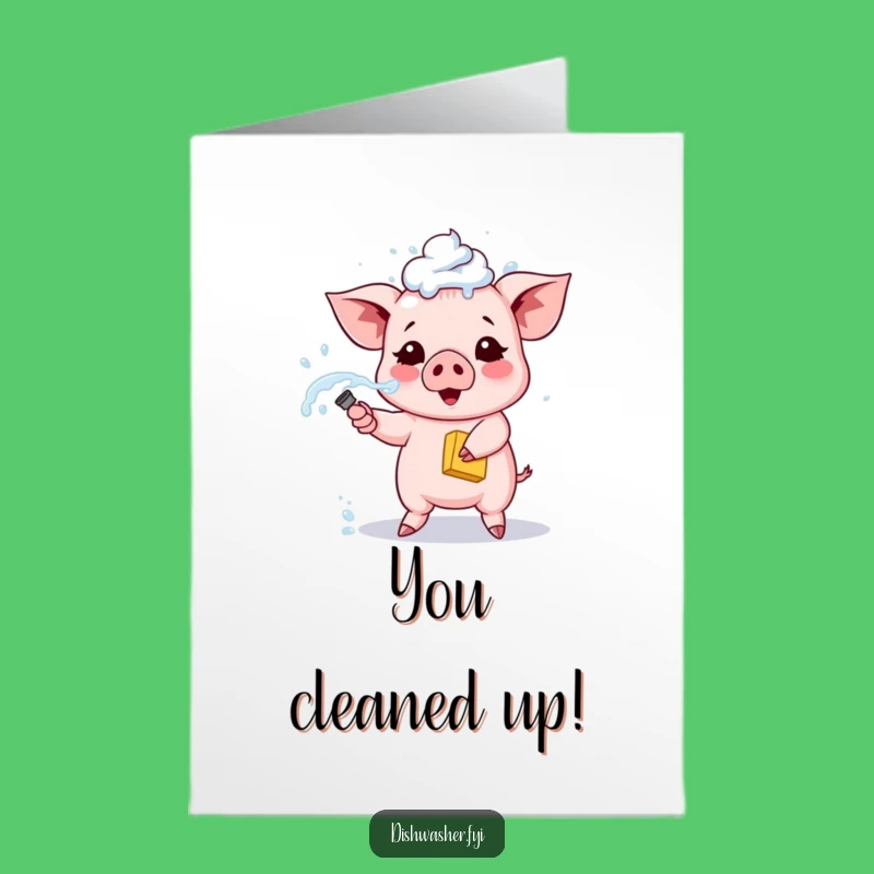 Free Printable Congrats Card: Piglet Cleaning, Funny Achievement Downloadable Gift for a Spotless Win