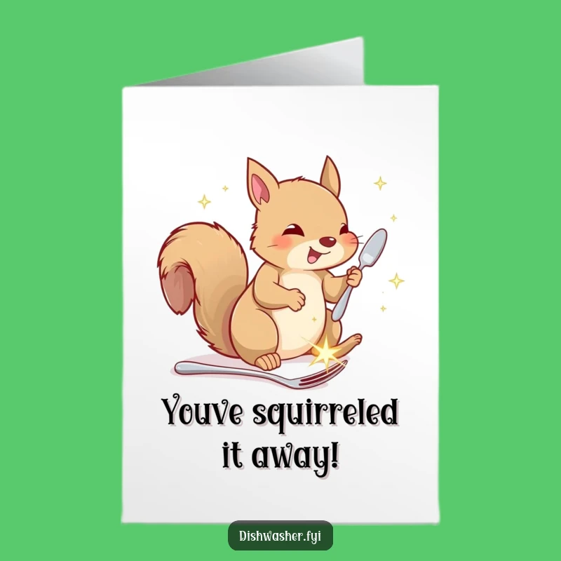 Free Printable Congrats Card: Squirrel With Cutlery, Funny Congratulations Downloadable Gift for Achievers
