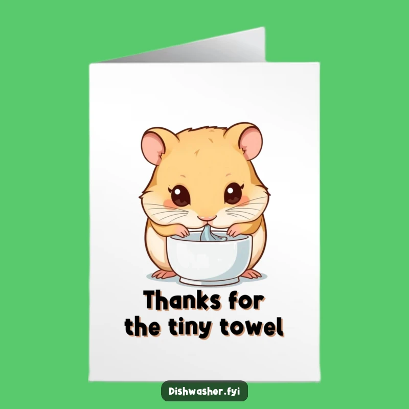 Free Printable Funny Thank You Card: Hamster Drying Bowl, Humorous DIY Downloadable