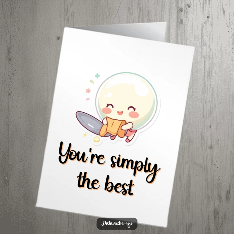 Funny Free Printable Thank You Card: A cheerful bubble polishing a huge spoon, representing a sparkling thank you.