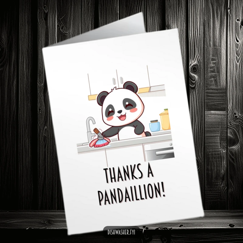 Funny Free Printable Thank You Card: A gleeful panda wipes down a counter, spreading thanks and cheer.