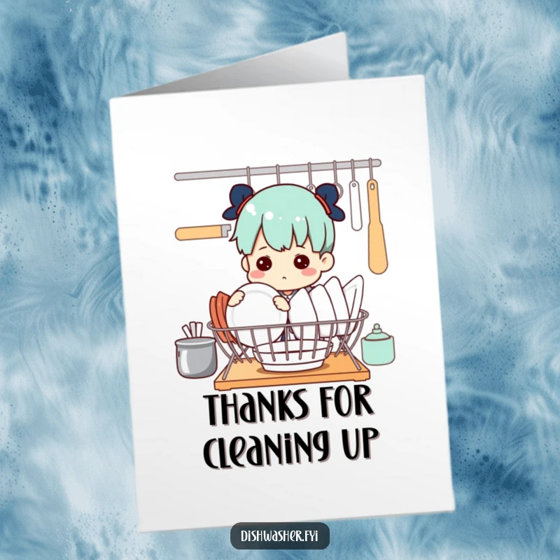 Funny Free Printable Thank You Card: Determined character focused on dish arrangement, a humorous appreciation for help.