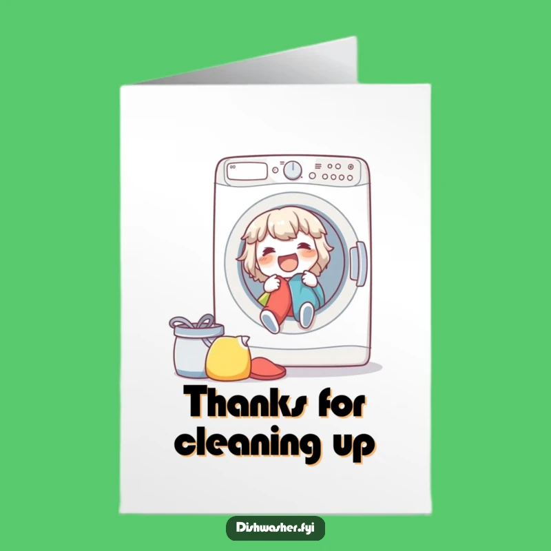 Free Printable Thank You Card: Laundry Character, Cheerful Downloadable Gratitude!