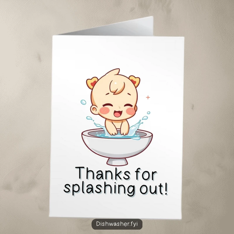 Funny Free Printable Thank You Card: A giggling character gleefully splashes water from a sink with playful abandon.