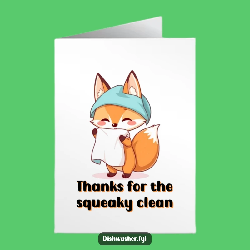Free Printable Funny Thank You Card: Fox Unfurling Towel, Humorous DIY Downloadable