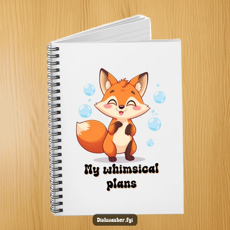 Funny fox notebook featuring a mischievous fox juggling soap bubbles, inspiring playful thoughts and creative planning with whimsical humor.