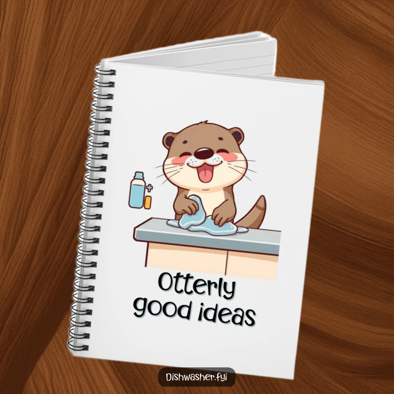 Funny notebook with an otter character energetically wiping a counter, perfect for note-taking with a touch of cleaning enthusiasm.