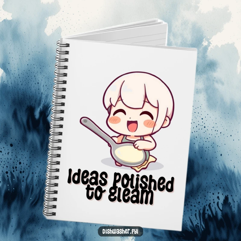 Funny polishing spoon notebook with a shining spoon cover, perfect for journaling and note-taking with a clean, humorous theme.