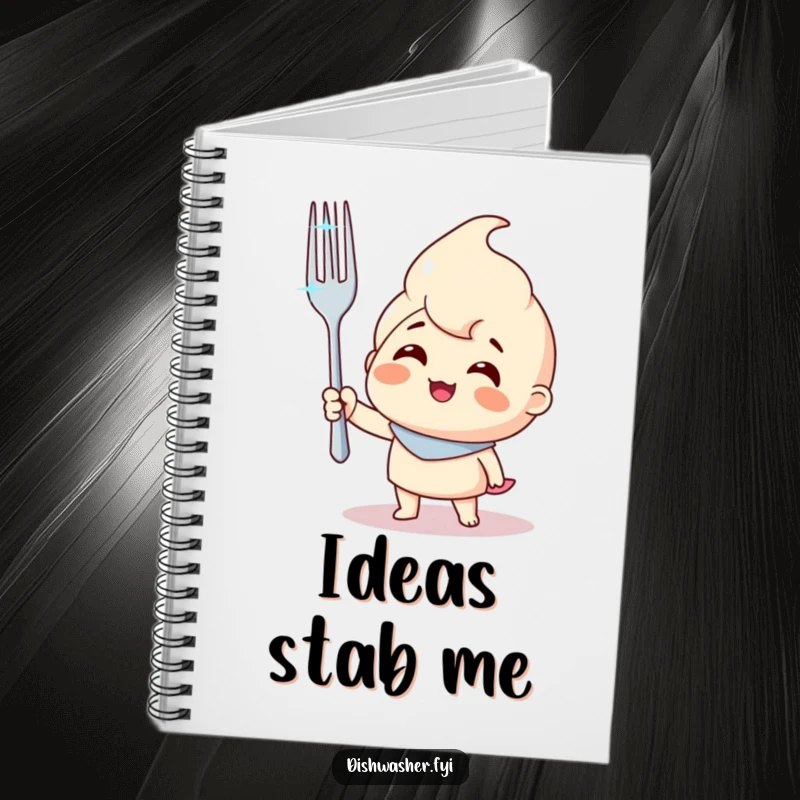 Funny notebook featuring a smiling character holding a sparkling clean fork, perfect for writing and organizing with humor.