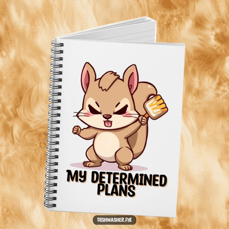 Funny squirrel notebook featuring a determined squirrel scrubbing a stubborn spot, inspiring focused thoughts and tenacious planning with humor.
