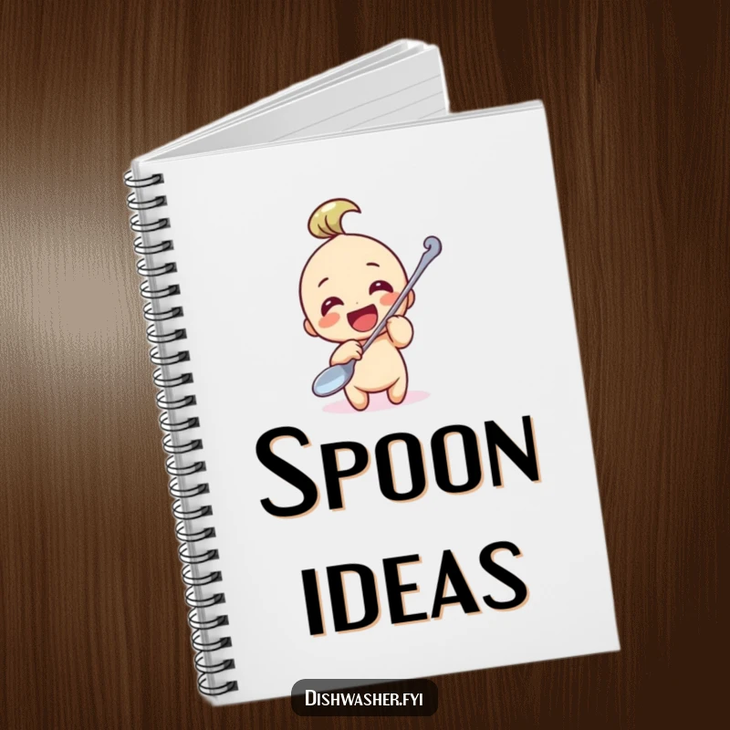 Funny Notebook: A character intently polishing a large spoon, perfect for note-taking, journaling, and capturing witty thoughts.