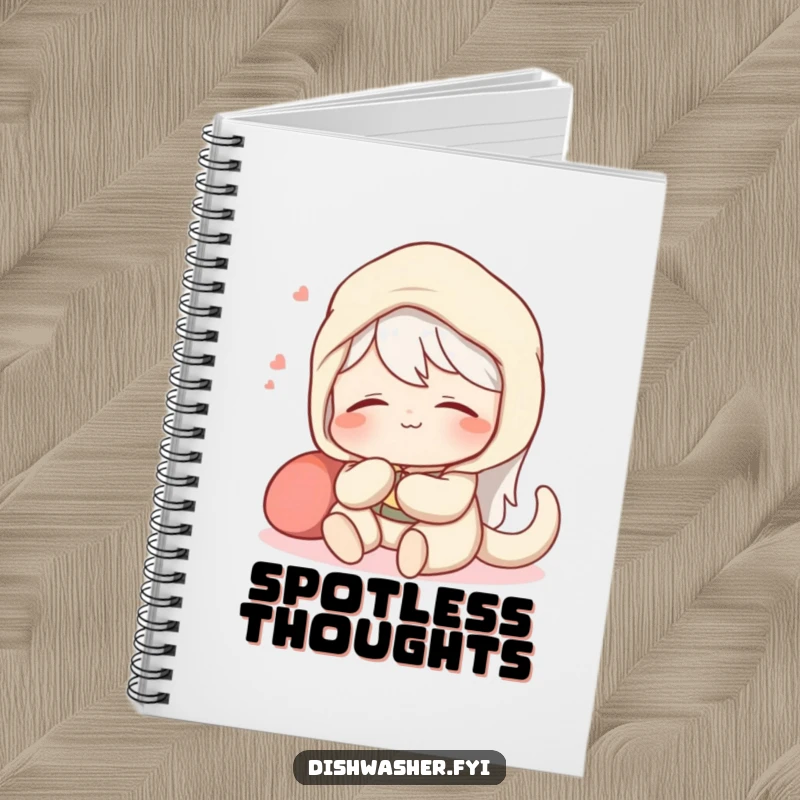 Funny notebook with a design of a content character relaxing with a satisfied sigh after a perfectly spotless job, for notes.