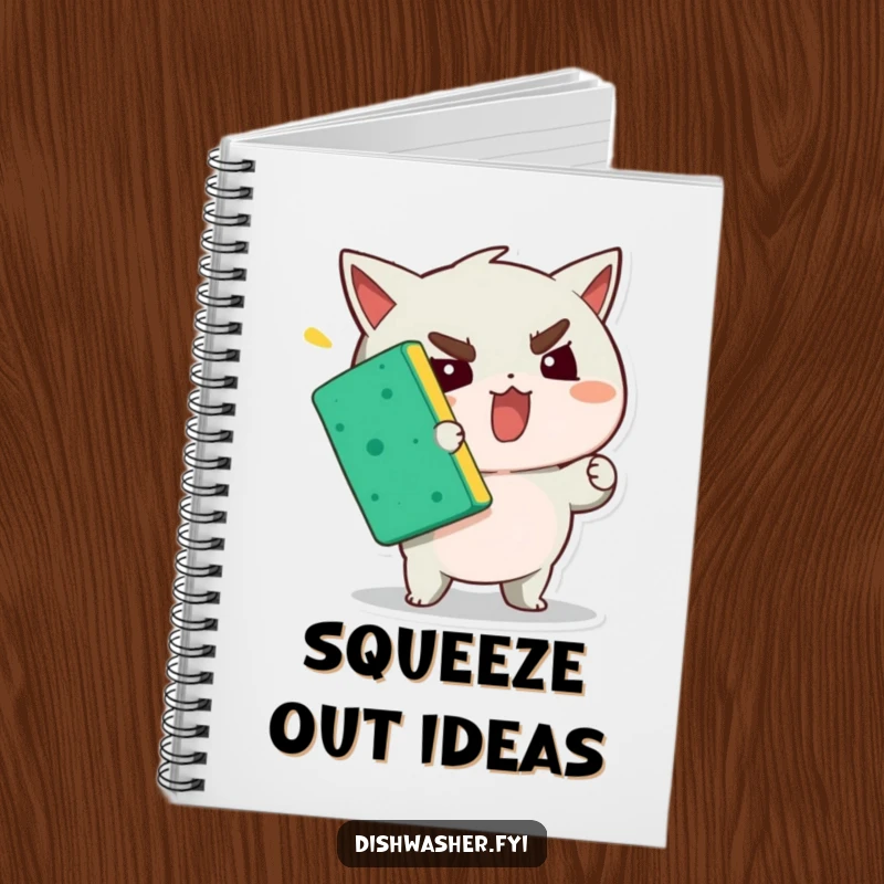 Funny notebook featuring a determined character squeezing a sponge, perfect for jotting down powerful ideas with a humorous touch.