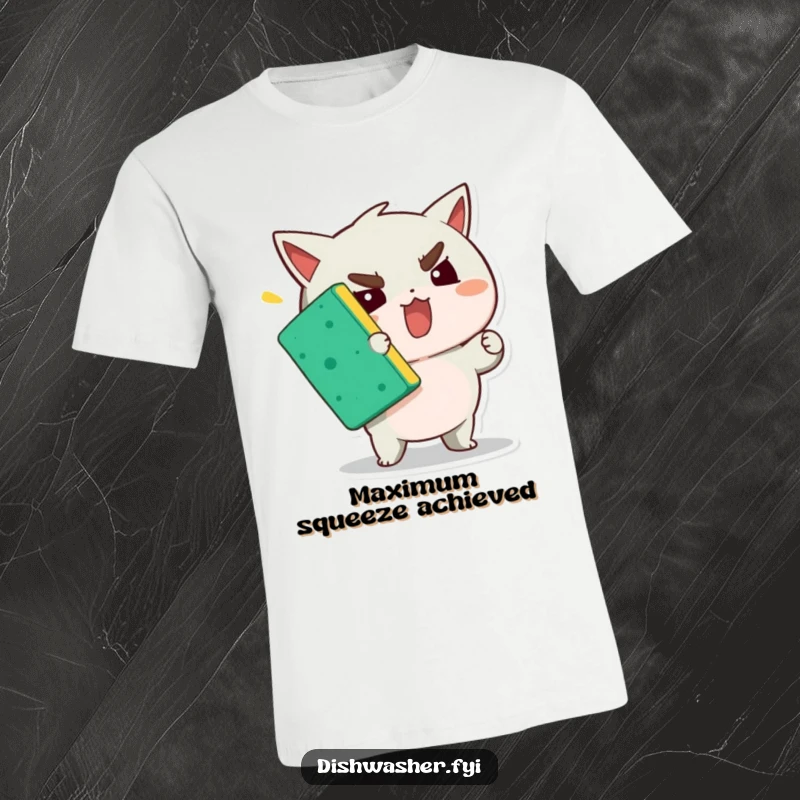 Funny t-shirt depicting a character intensely squeezing a sponge, symbolizing perseverance with a humorous and relatable vibe.
