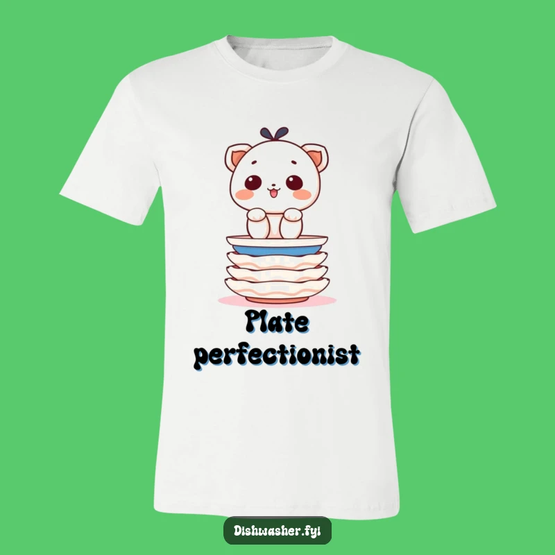 Funny Plate Stacking Character T-Shirt: Organized Humor, Ideal Funny Gift for Neat Freaks
