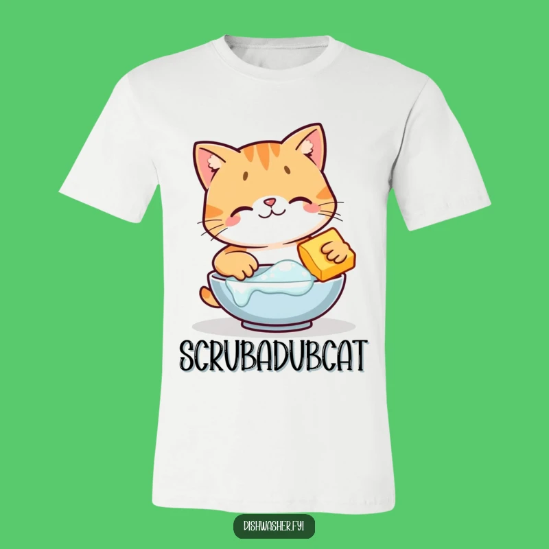 Funny Happy Cat Scrubbing T-Shirt, Cute Cleaning Cat Tee, Perfect Gift for Pet Lovers