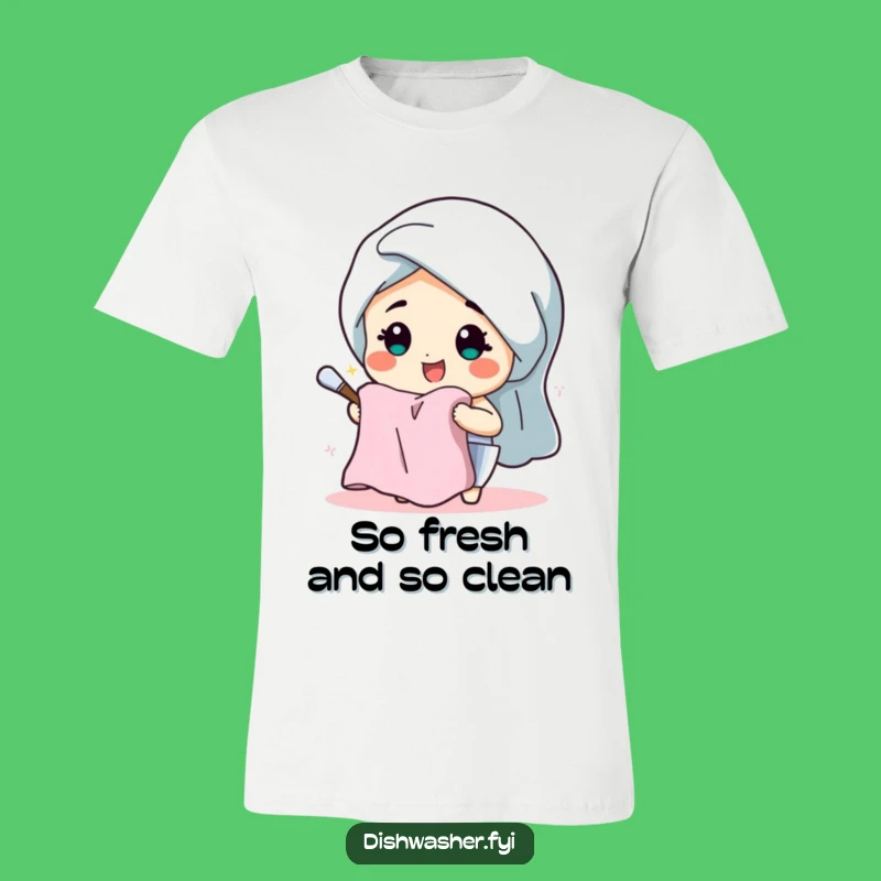 Funny Dish Drying Character T-Shirt - Cheerful Kitchen Humor Tee Gift