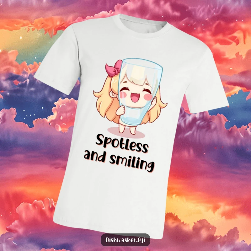 Funny t-shirt showcasing a beaming character proudly displaying a perfectly clean, streak-free glass. Ideal for a tidy individual.