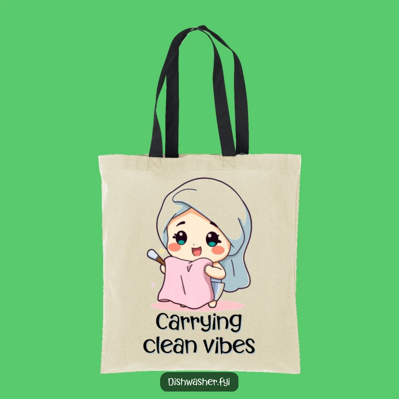 Funny Dish Drying Character Tote Bag - Cheerful Kitchen Humor Shopping Gift