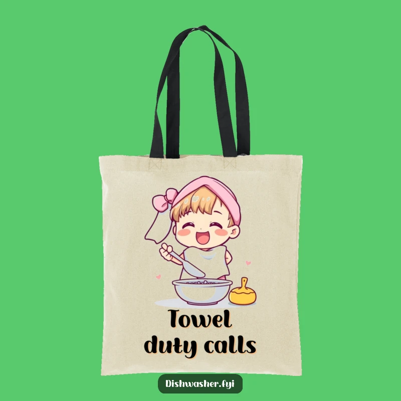 Funny Cheerful Character Drying Dishes Tote Bag: Hilarious & Practical Gift