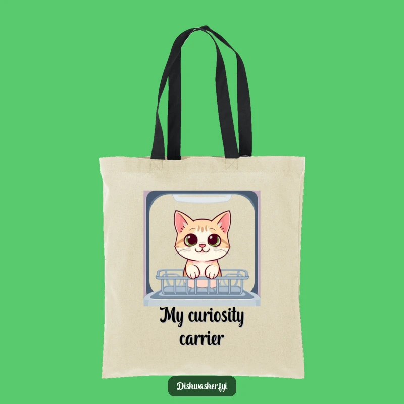 Funny Cat Dishwasher Tote Bag: Carry Your Curiosity, Feline Investigation Art, Perfect Funny Gift